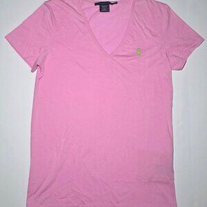 Ralph Lauren Sport Womens Pink Short Sleeve V Neck Blouse Size Medium